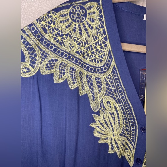 ⭐️ Esley Blue Yellow Embroidered Boho Beach Cover-up  Women's Size Small - Picture 4 of 14